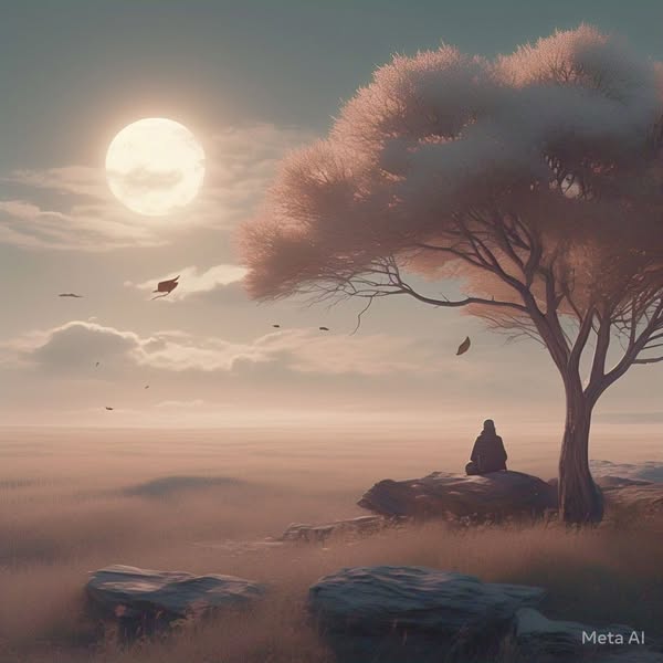 A girl is waiting for his love for so long beneath a tree